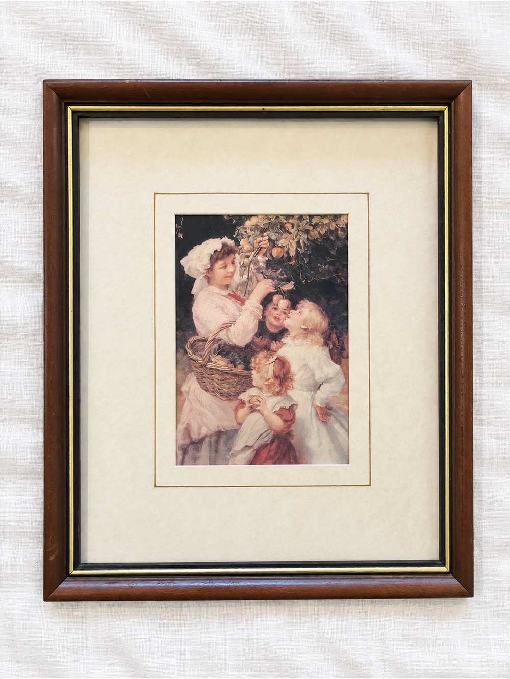 Vintage Victorian Children Picking Fruit Framed Art Print